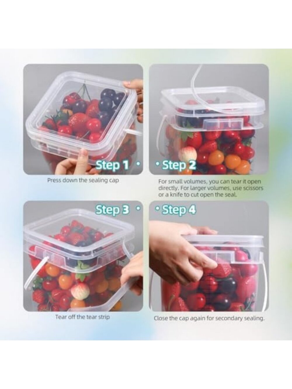 2 PCS Clear 1 Gallon Food-Grade Buckets with Lid & Comfort Grip Handle - Picture 6 of 6